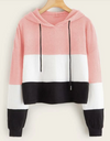 Womens Colour Block Crop Hoodie • Pink White and Black