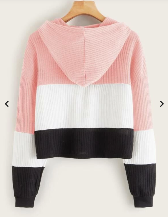 Womens Colour Block Crop Hoodie • Pink White and Black