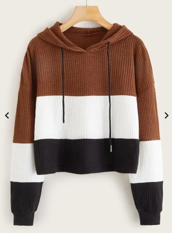 Womens Colour Block Crop Hoodie • Brown White and Black