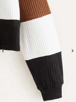 Womens Colour Block Crop Hoodie • Brown White and Black