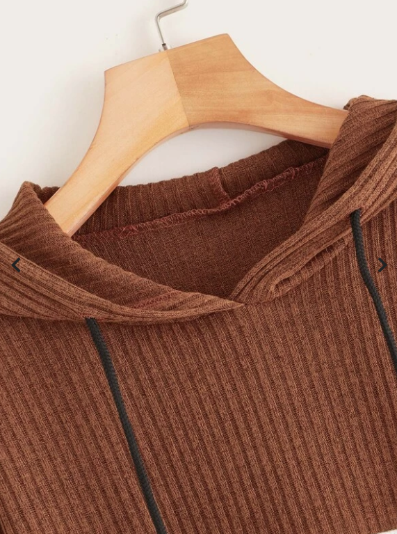 Womens Colour Block Crop Hoodie • Brown White and Black