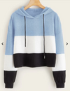 Womens Colour Block Crop Hoodie • Blue White and Black