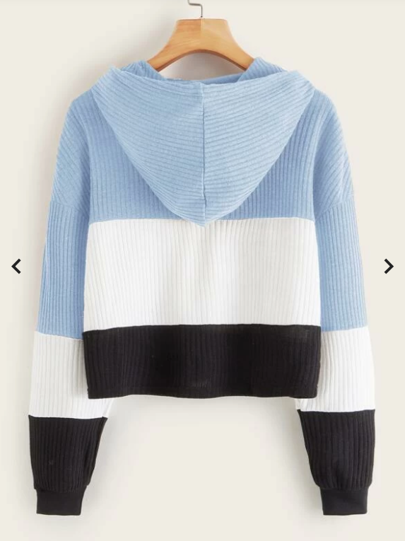 Womens Colour Block Crop Hoodie • Blue White and Black