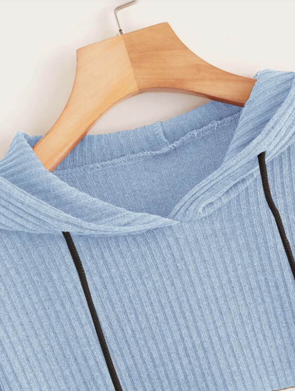 Womens Colour Block Crop Hoodie • Blue White and Black