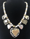 Necklace Metallic Pearl Choker with Seven  Hearts