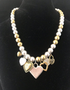 Necklace Metallic Pearl Choker with Seven  Hearts