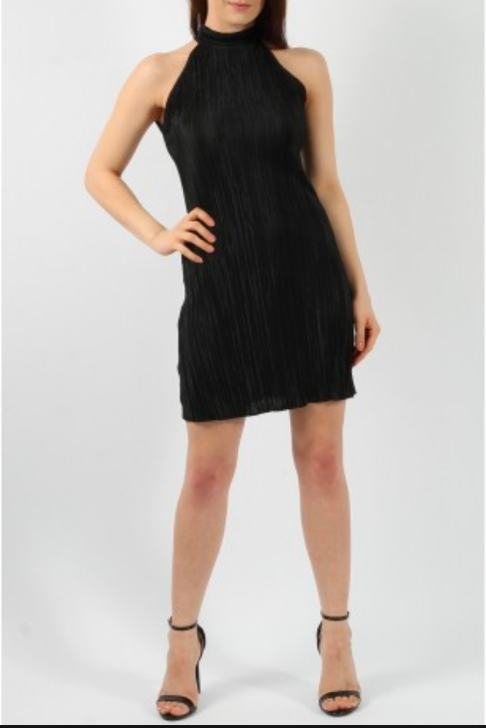 Pleated Halterneck Shift Dress