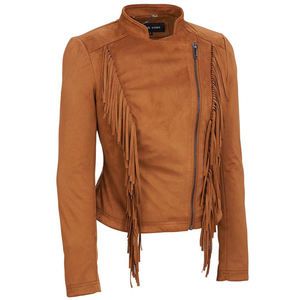  Fringed Faux Suede Jacket • Cognac Brown