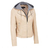 Biker Jacket • Beige Faux Leather with Detachable Hood