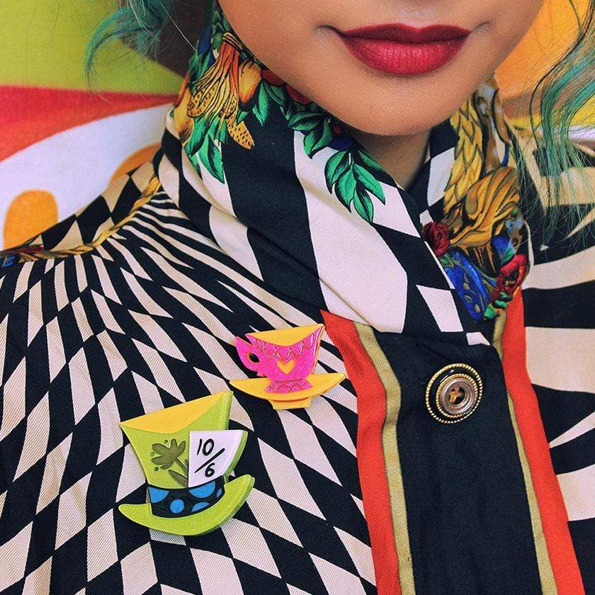 Erstwilder Brooch Mad Hatter's Tea Party Double Brooches