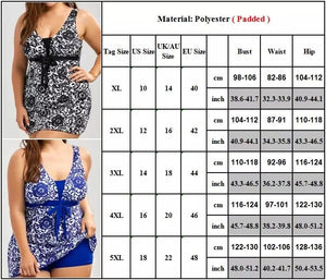 Bathers • Plus Size Skirted Swimsuit • Blue Paisley Floral Print
