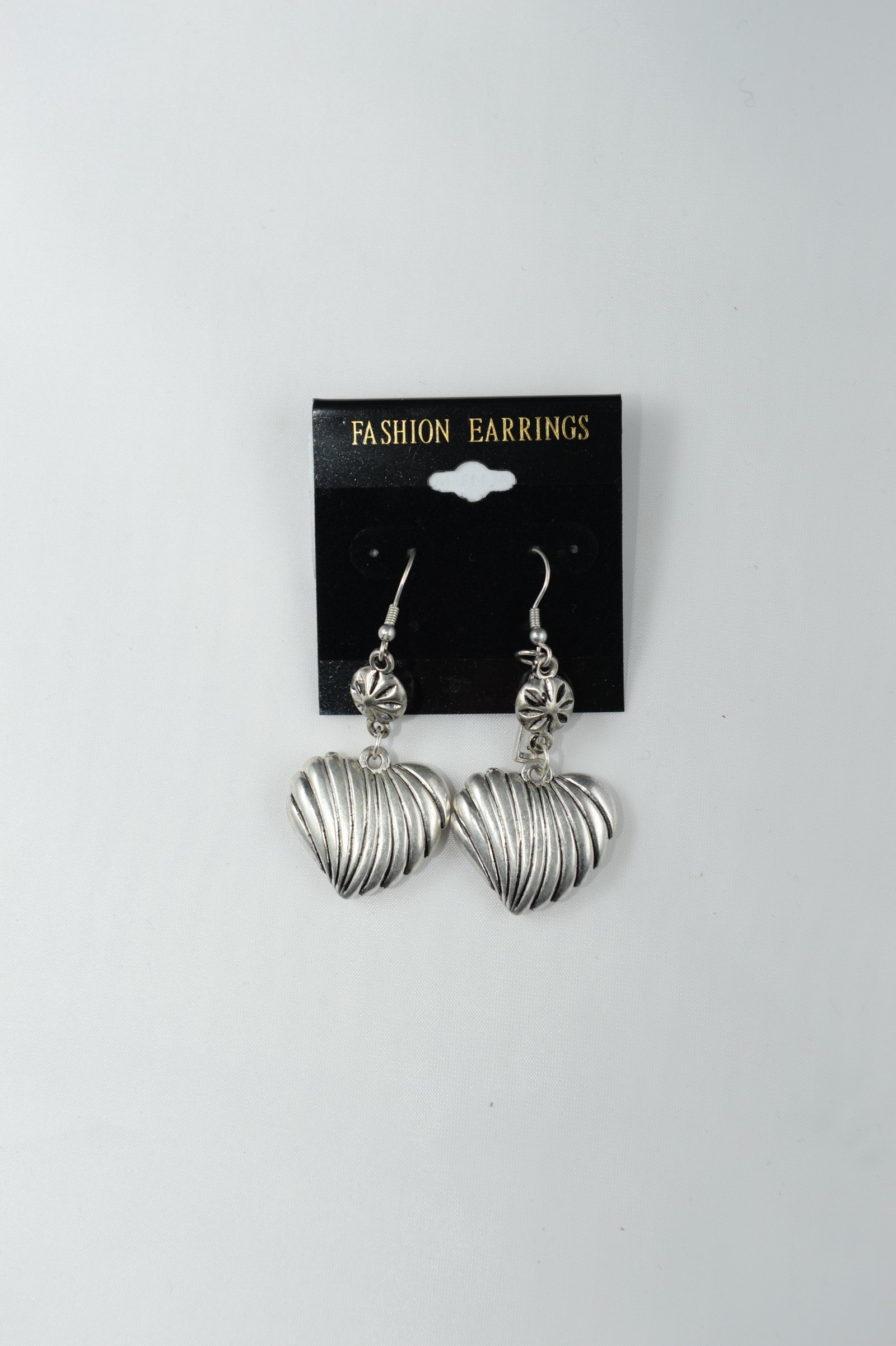 Striped Silver love heart Heart Earrings Costume jewellery