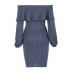 Foil Stripe Frill Bardot Bodycon Dress