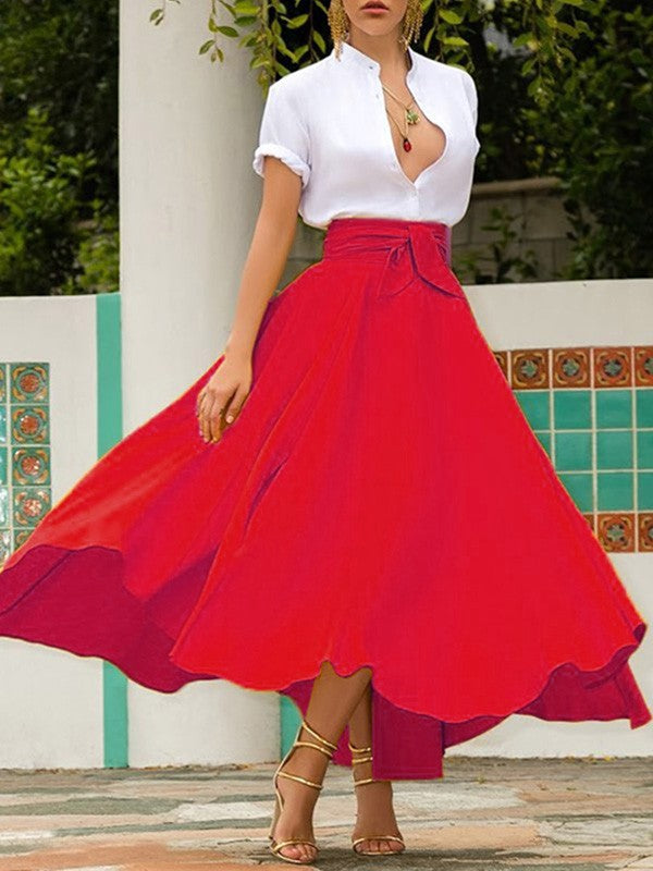 High Waisted Flared Skirt • Red